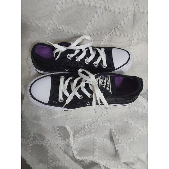 Converse Other - Converse Chuck Taylor All Star Black Sequin Low Top Sneakers fits womens size 7